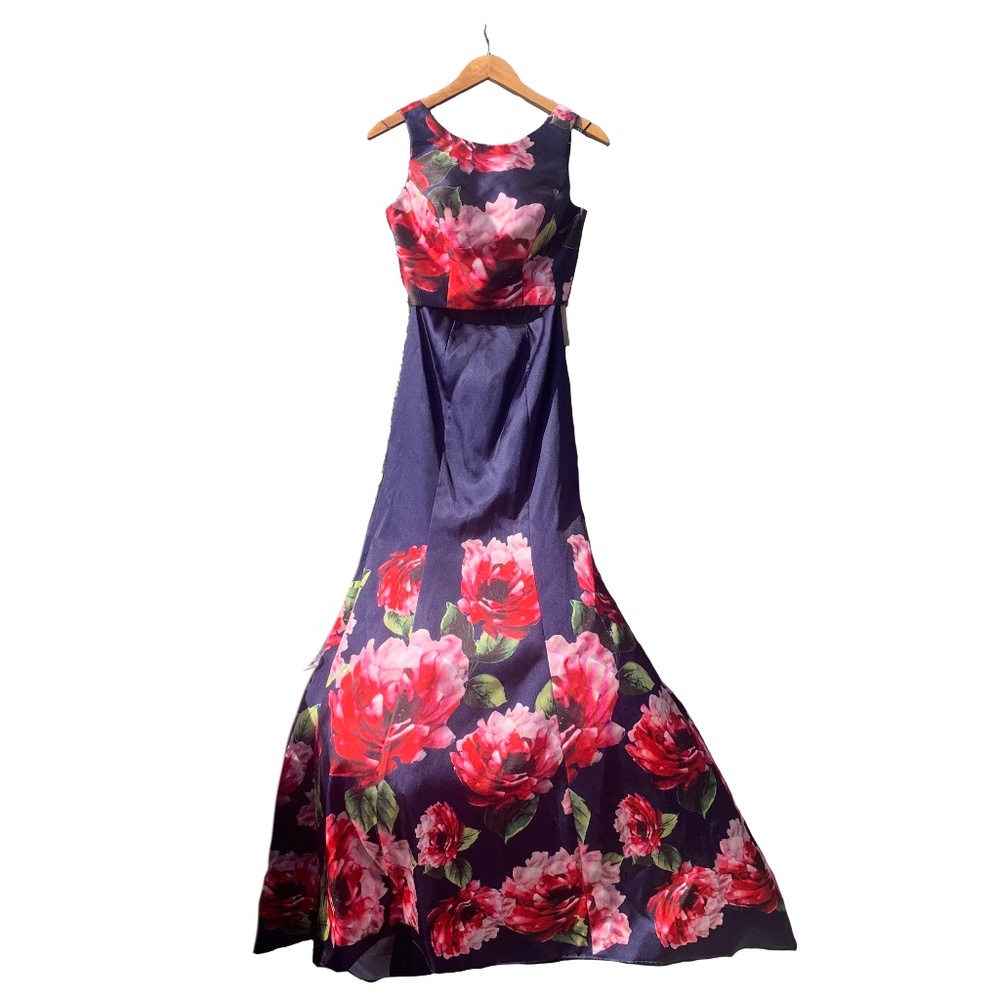 Anny Lee Formal Small Women's Floral Navy Blue Two Piece Prom Dress